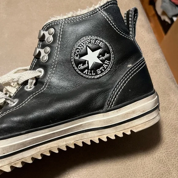 Converse leather Black chuck Taylor High-Top Sneakers with White Laces - Picture 6 of 8